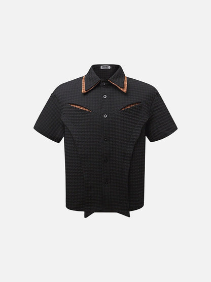 DAXUEN Houndstooth short sleeve collared shirt