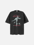 DAXUEN washed-out black oversized humanoid motion graphic tee