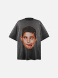 DAXUEN washed grey humorous boy face graphic t-shirt