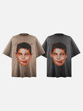 DAXUEN washed grey humorous boy face graphic t-shirt