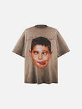 DAXUEN washed grey humorous boy face graphic t-shirt