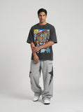 DAXUEN washed grey oversized boy's face graphic tee — model photo