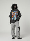 DAXUEN washed grey oversized boy's face graphic tee — model photo