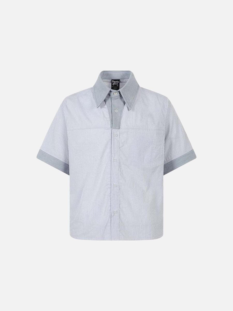 DAXUEN Hybrid stripe button-up shirt with embroidered monogram
