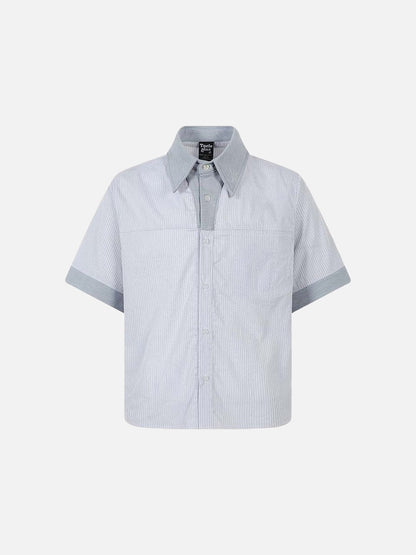 DAXUEN Hybrid stripe button-up shirt with embroidered monogram