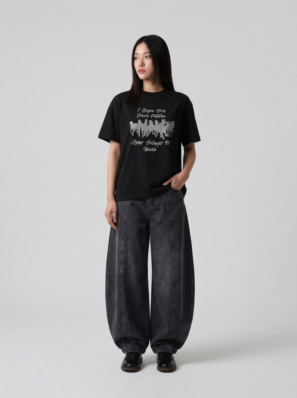 DAXUEN I Hope We Have Future graphic t-shirt — model photo