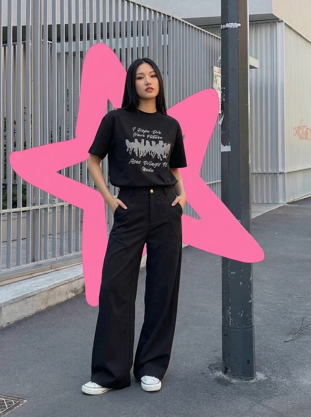 DAXUEN I Hope We Have Future graphic t-shirt — model photo