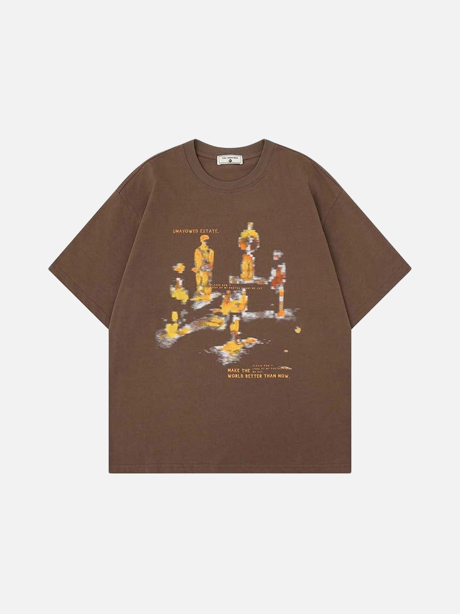 DAXUEN Oversized graphic T-shirt with human figures and text