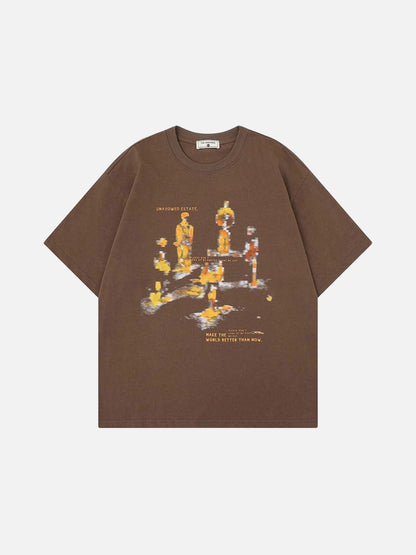 DAXUEN Oversized graphic T-shirt with human figures and text