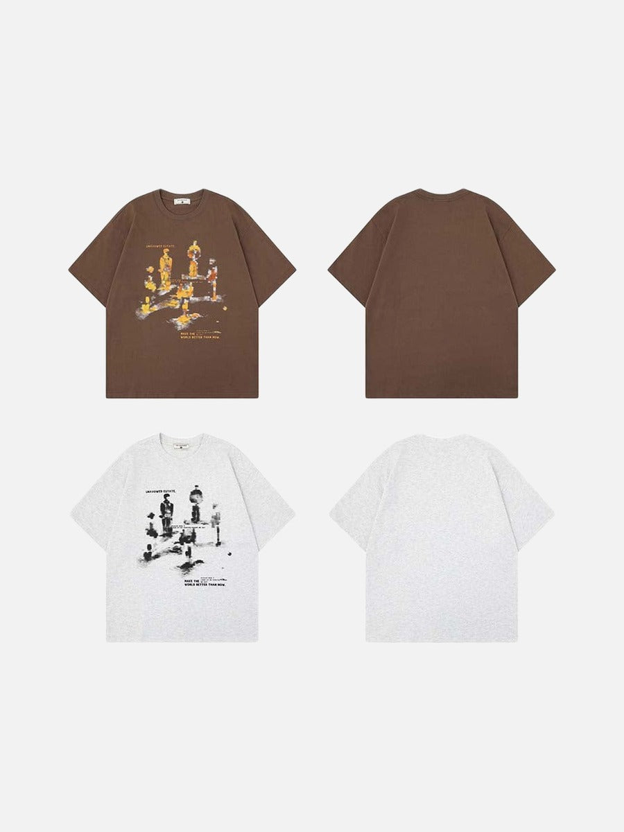 DAXUEN Oversized graphic T-shirt with human figures and text