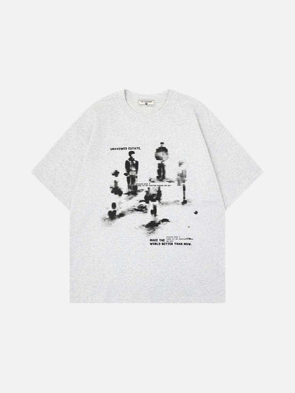 DAXUEN Oversized graphic T-shirt with human figures and text