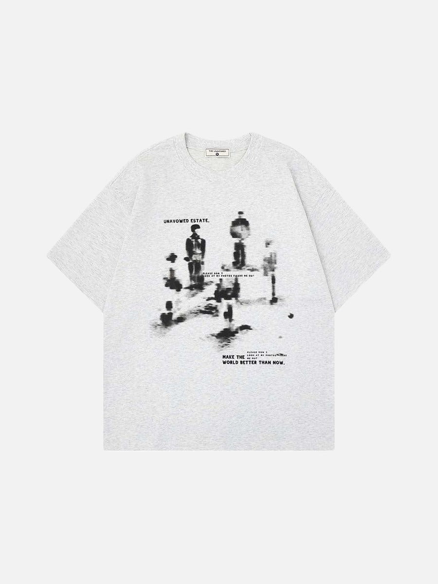 DAXUEN Oversized graphic T-shirt with human figures and text