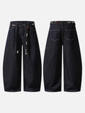 High-waisted wide-leg denim pants with bead details