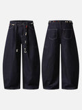 High-waisted wide-leg denim pants with bead details
