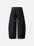 High-waisted wide-leg denim pants with bead details