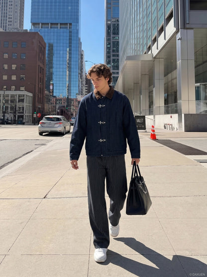 Indigo Blue Denim Jacket with Toggle Clasps