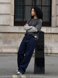 DAXUEN Dark indigo wide-leg denim jeans — model photo