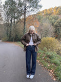 DAXUEN Dark indigo wide-leg denim jeans — model photo