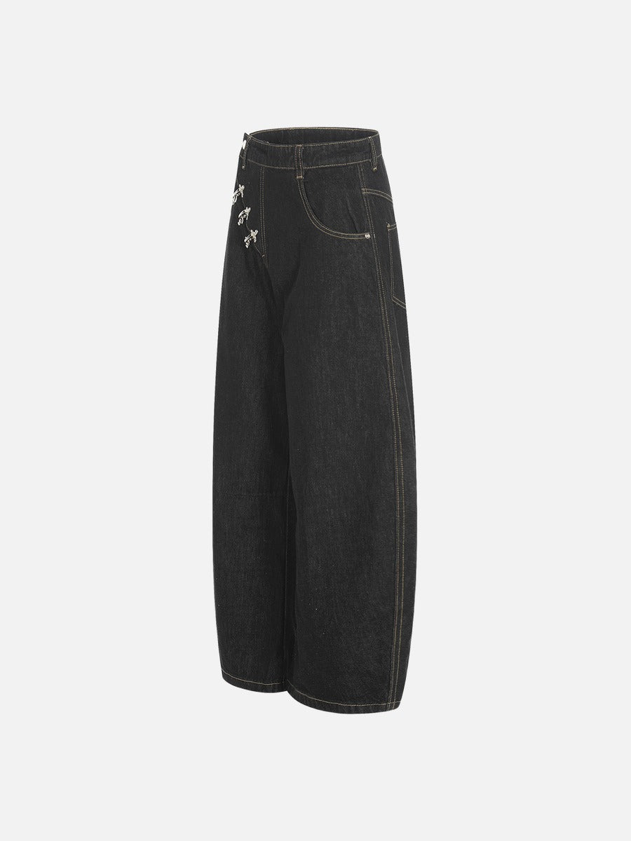 DAXUEN Wide-leg high-waisted denim pants with contrast stitching