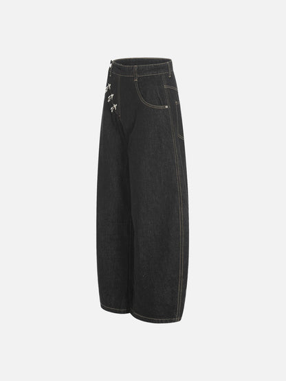 DAXUEN Wide-leg high-waisted denim pants with contrast stitching