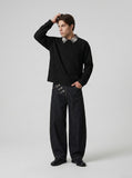 DAXUEN Wide-leg high-waisted denim pants with contrast stitching — model photo