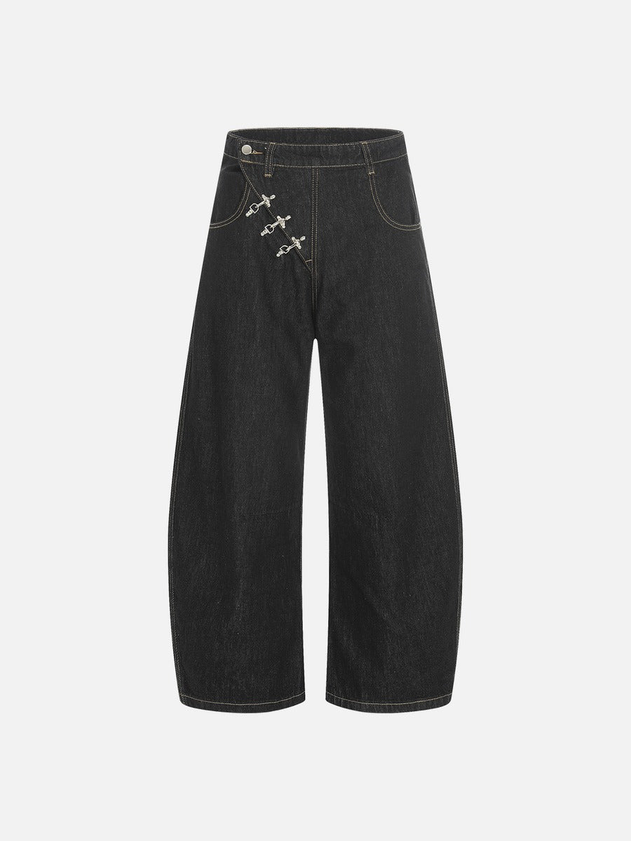 DAXUEN Wide-leg high-waisted denim pants with contrast stitching