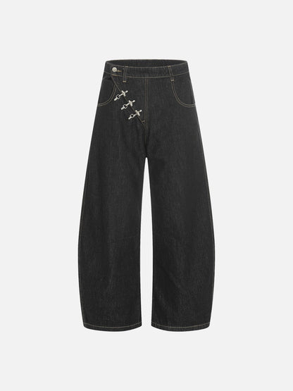 DAXUEN Wide-leg high-waisted denim pants with contrast stitching