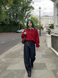 DAXUEN Wide-leg high-waisted denim pants with contrast stitching — model photo