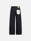 DAXUEN Indigo wide-leg jeans with golden-yellow stitching