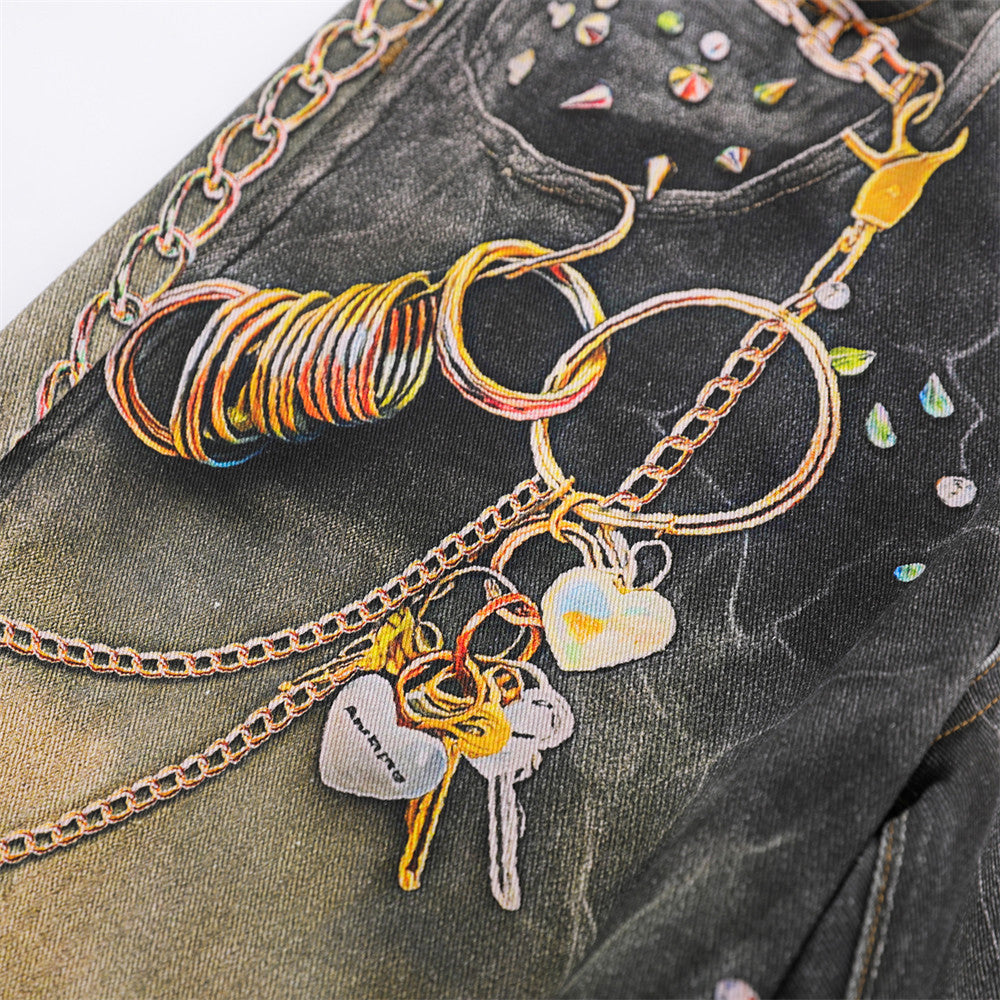 DAXUEN dark grey wide-leg chain denim jeans