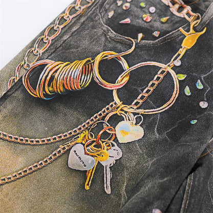 DAXUEN dark grey wide-leg chain denim jeans