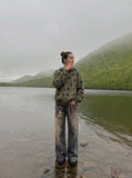 DAXUEN dark grey wide-leg chain denim jeans — model photo