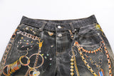 DAXUEN dark grey wide-leg chain denim jeans