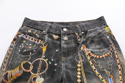 DAXUEN dark grey wide-leg chain denim jeans