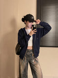 DAXUEN dark grey wide-leg chain denim jeans — model photo