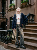 DAXUEN dark grey wide-leg chain denim jeans — model photo