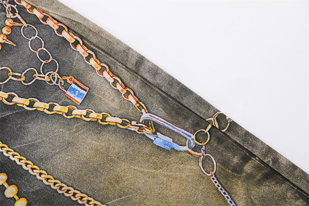 DAXUEN dark grey wide-leg chain denim jeans