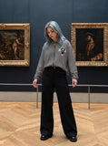 DAXUEN black horizontal stripe intricate cross graphic hoodie sweatshirt — model photo