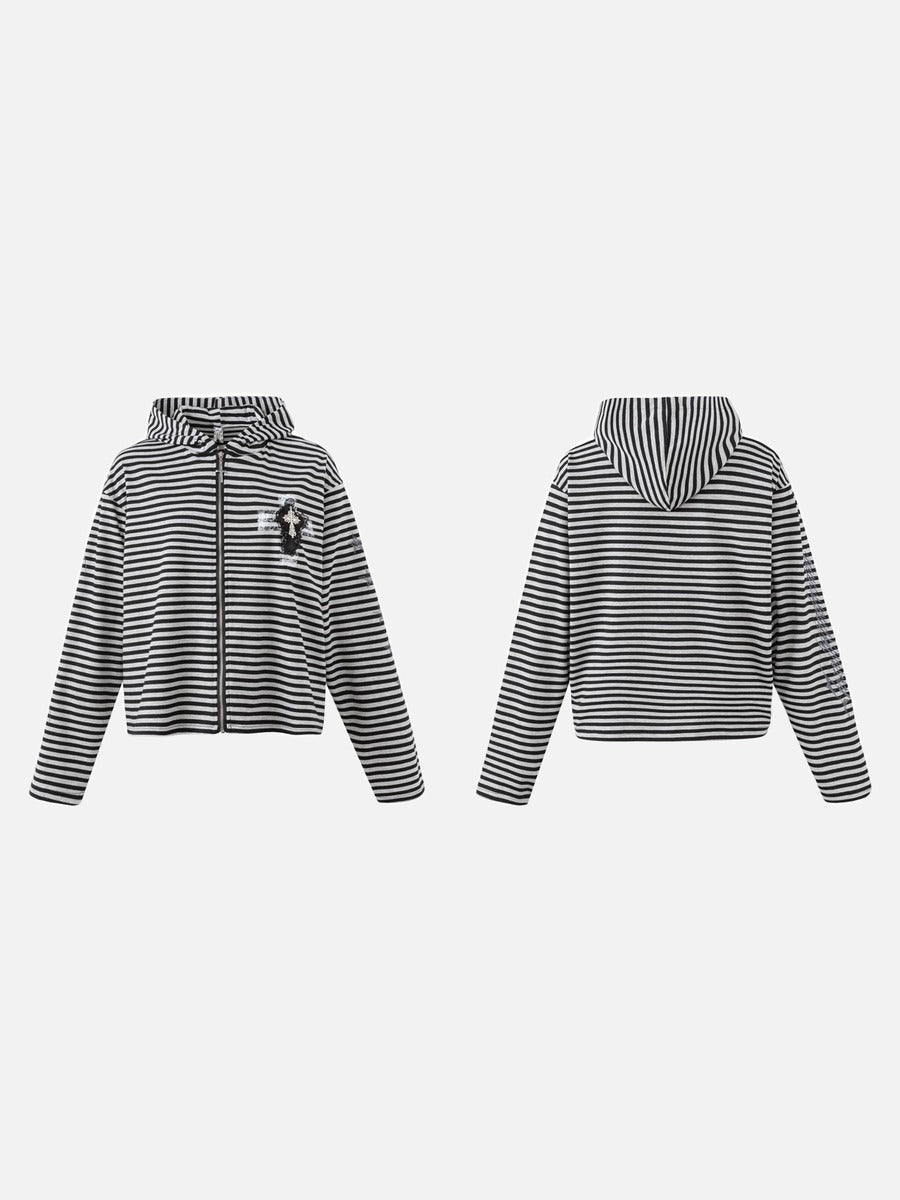DAXUEN black horizontal stripe intricate cross graphic hoodie sweatshirt