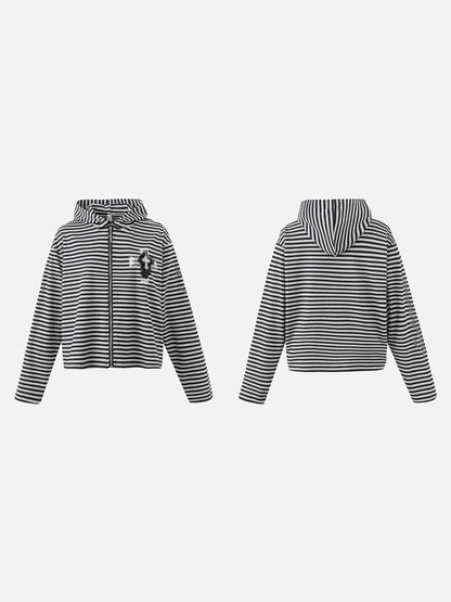 DAXUEN black horizontal stripe intricate cross graphic hoodie sweatshirt