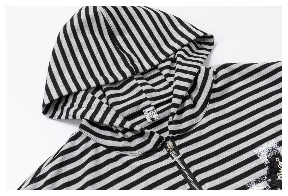 DAXUEN black horizontal stripe intricate cross graphic hoodie sweatshirt