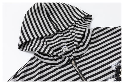 DAXUEN black horizontal stripe intricate cross graphic hoodie sweatshirt