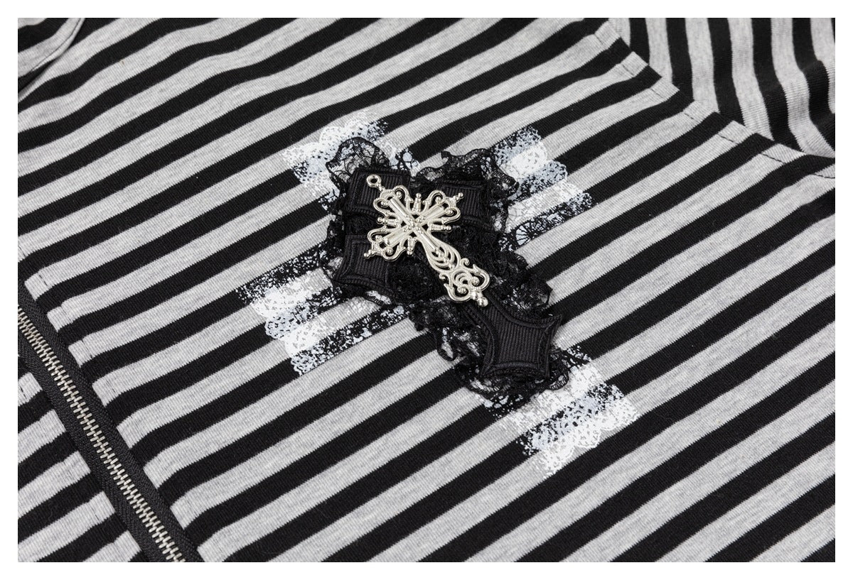 DAXUEN black horizontal stripe intricate cross graphic hoodie sweatshirt