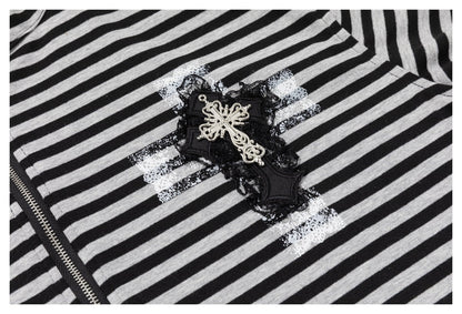 DAXUEN black horizontal stripe intricate cross graphic hoodie sweatshirt