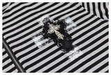 DAXUEN black horizontal stripe intricate cross graphic hoodie sweatshirt