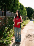 DAXUEN washed blue wide-leg floral print denim jeans — model photo