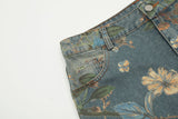 DAXUEN washed blue wide-leg floral print denim jeans