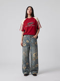 DAXUEN washed blue wide-leg floral print denim jeans — model photo