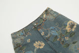 DAXUEN washed blue wide-leg floral print denim jeans