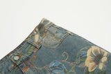 DAXUEN washed blue wide-leg floral print denim jeans